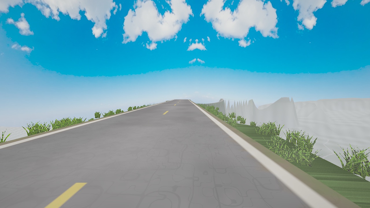 Spa-Francorchamps from the rider's view: road at the edge of the terrain with a mirrored sky seam